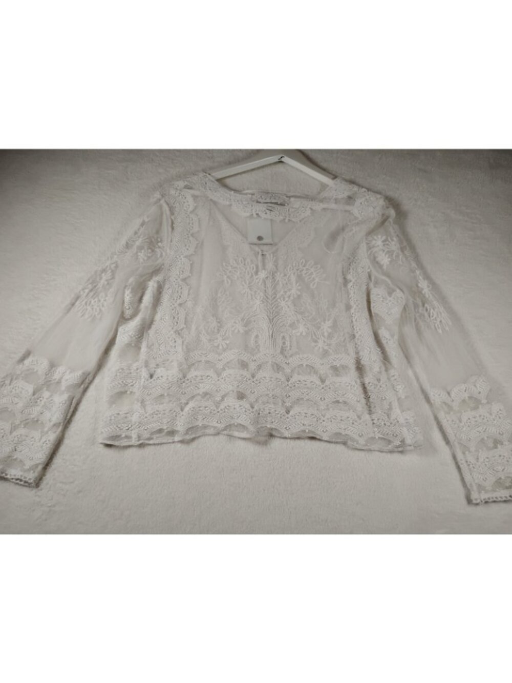 New Rabbit Rabbit Rabbit Designs Sheer Lace Flared Sleeve Blouse Size XL White - Picture 7 of 14